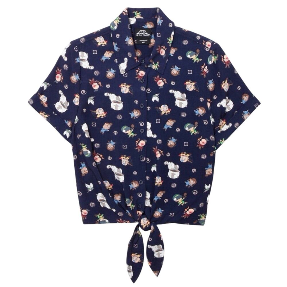 Avatar: The Last Airbender Chibi Characters Women's Tie-Front Woven Top sz small